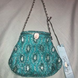 Kate Landry aqua beaded purse